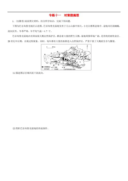 2019高考地理二轮复习第二部分小题练专练十一对策措施型(含答案)