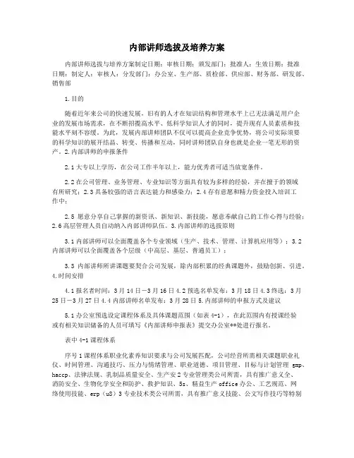 内部讲师选拔及培养方案