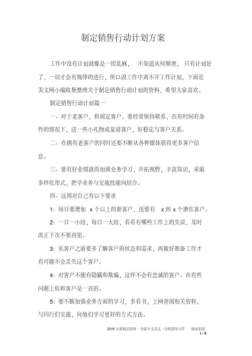 制定销售行动计划方案