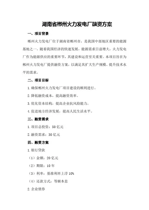 湖南省郴州火力发电厂融资方案