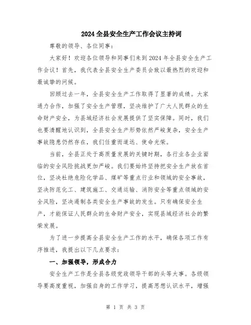 2024全县安全生产工作会议主持词