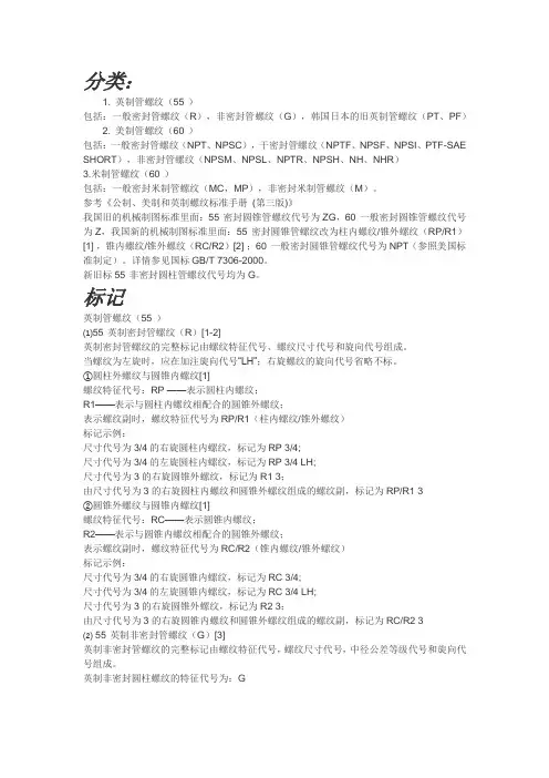 国标、英制、美制锥管螺纹分类标记区别