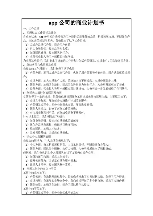 app公司的商业计划书