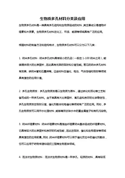 生物质多孔材料分类及应用