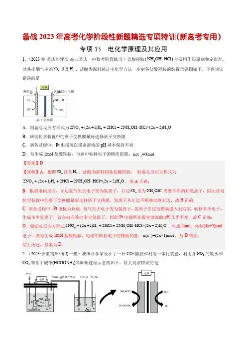 专项15 电化学原理及其应用(新高考专用)(3月期)(解析版)