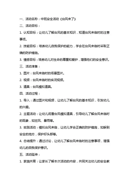中班安全活动《台风来了》教案