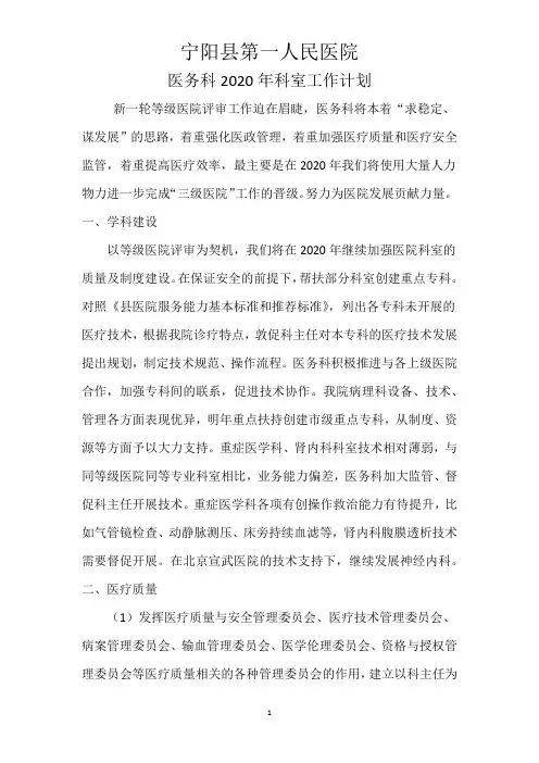 医务科2020年工作计划