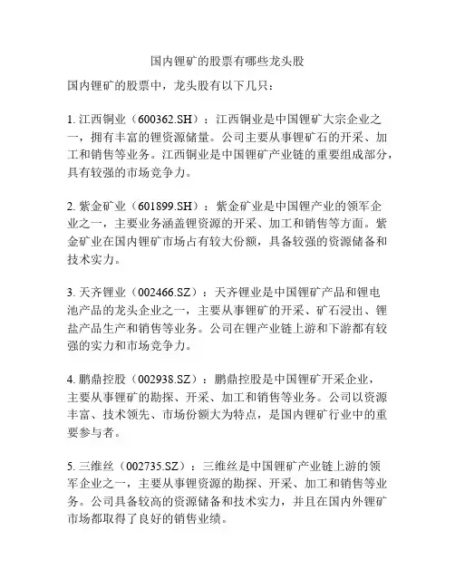 国内锂矿的股票有哪些龙头股