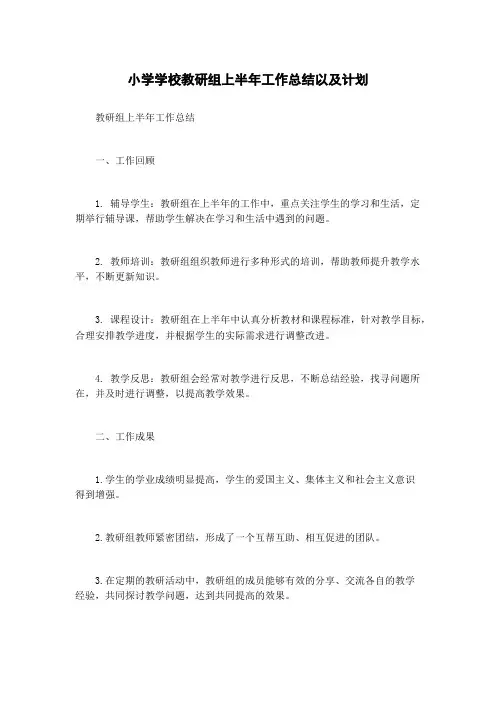 小学学校教研组上半年工作总结以及计划