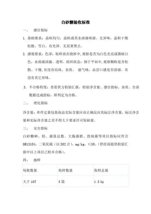 白砂糖验收标准