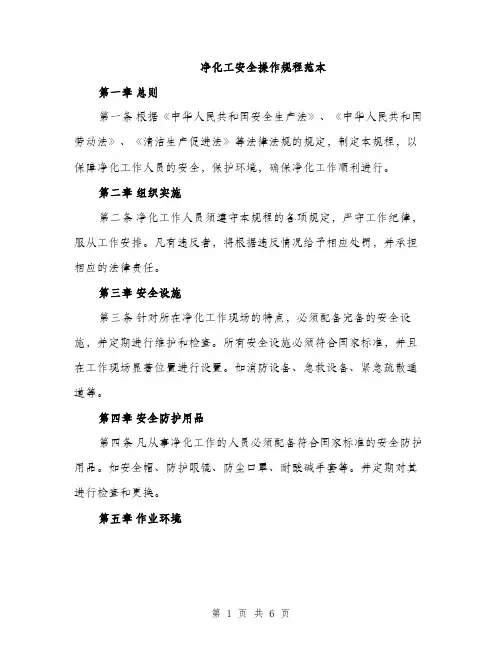 净化工安全操作规程范本（二篇）