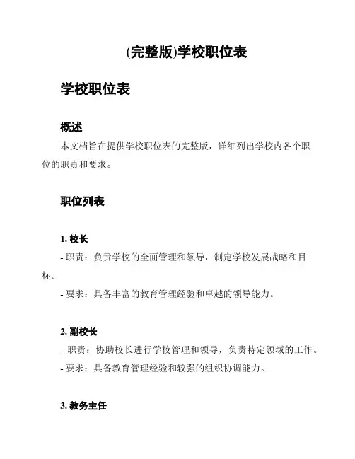 (完整版)学校职位表