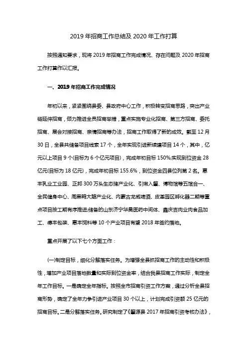 2019年招商工作总结及2020年工作打算
