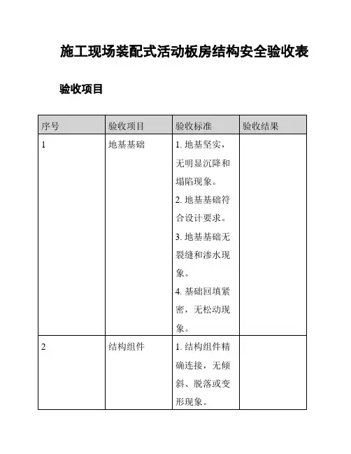 施工现场装配式活动板房结构安全验收表