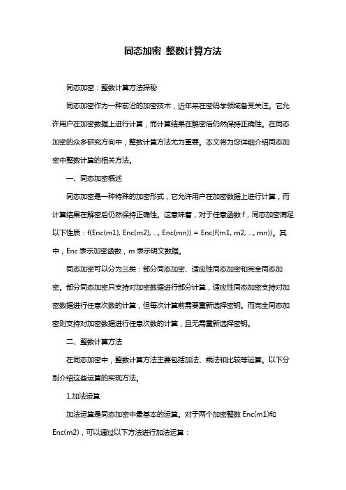 同态加密 整数计算方法