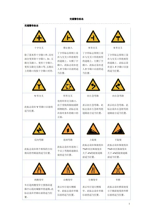 交通警告标志大全