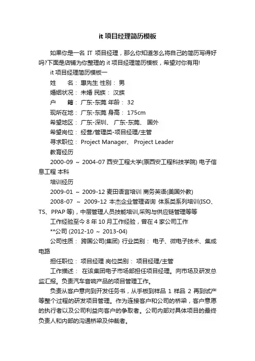 it项目经理简历模板