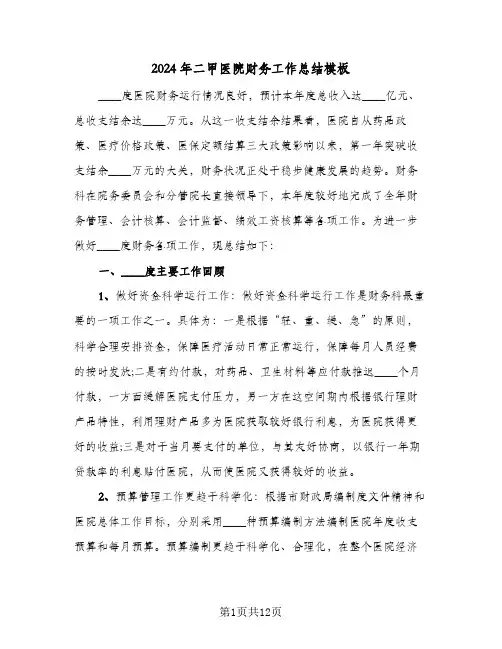 2024年二甲医院财务工作总结模板(4篇)