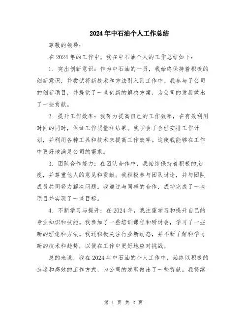 2024年中石油个人工作总结