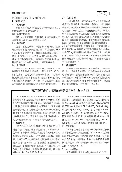 高产稳产多抗小麦新品种安麦1241(封面介绍)