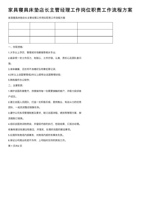 家具寝具床垫店长主管经理工作岗位职责工作流程方案