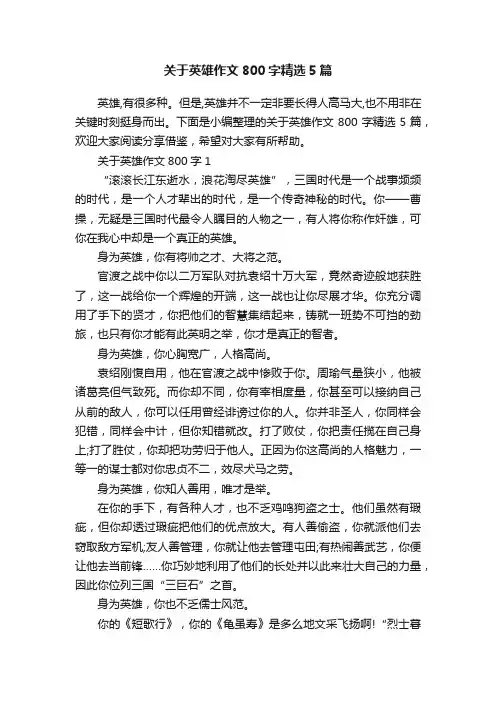 关于英雄作文800字精选5篇