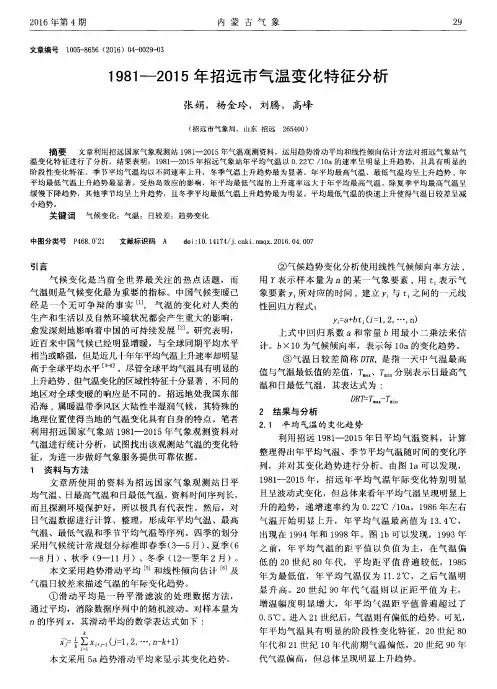 1981—2015年招远市气温变化特征分析