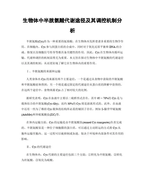 生物体中半胱氨酸代谢途径及其调控机制分析