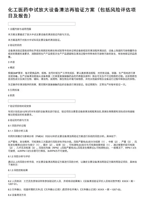 化工医药中试放大设备清洁再验证方案（包括风险评估项目及报告）
