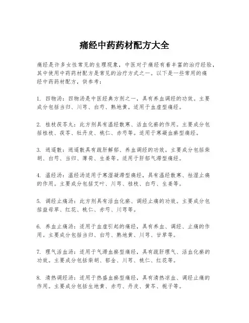 痛经中药药材配方大全