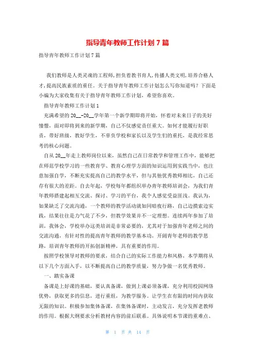 指导青年教师工作计划7篇