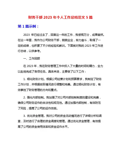 财务干部2023年个人工作总结范文5篇
