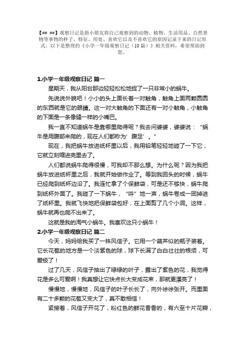 小学一年级观察日记（10篇）