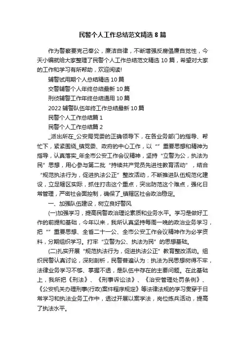 民警个人工作总结范文精选8篇