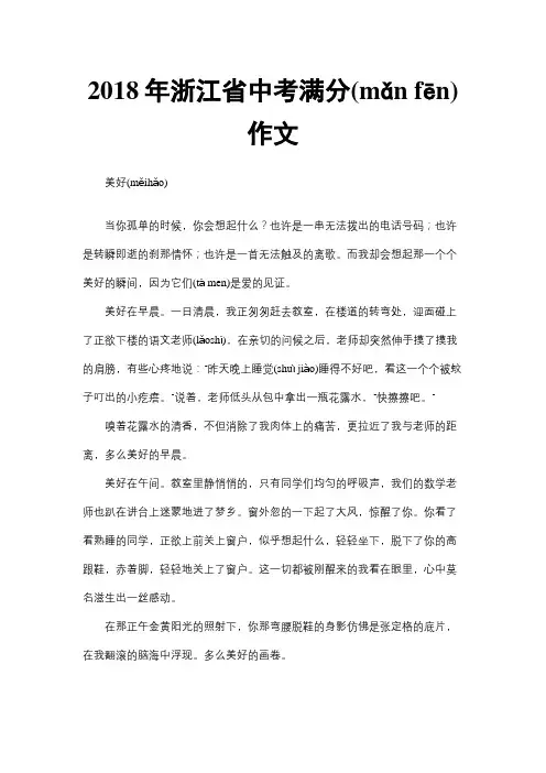 2018年浙江省中考满分作文