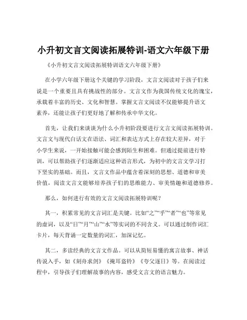 小升初文言文阅读拓展特训-语文六年级下册