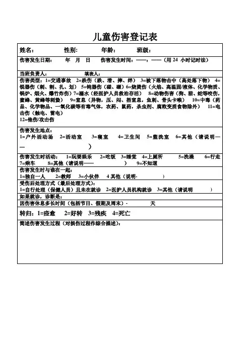 儿童伤害登记表