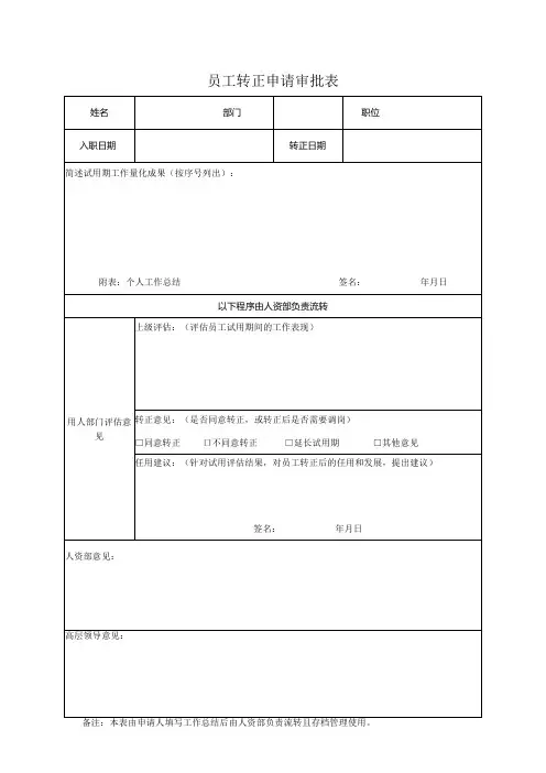 员工转正申请审批表