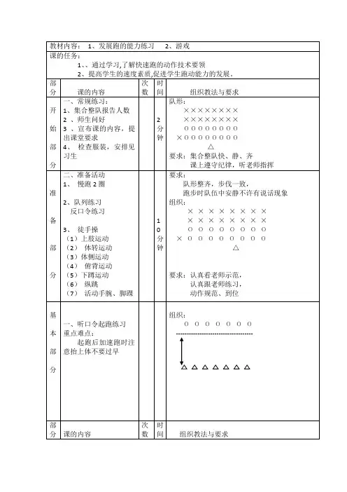 小学体育与健康四年级《发展跑的能力练习 游戏》表格式教案