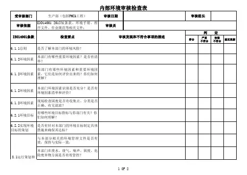 ISO14001：2015内审检查表