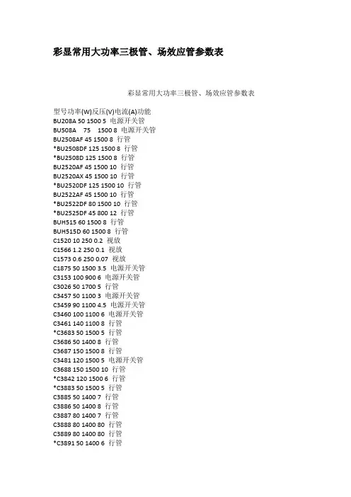 彩显常用大功率三极管场效应管参数表