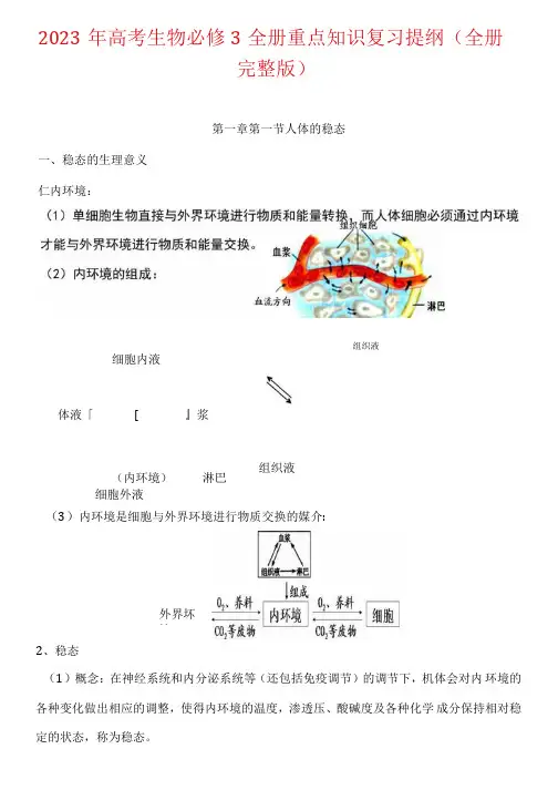 2023年高考生物必修3全册重点知识复习提纲(全册完整版)