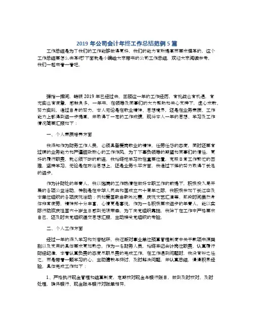 2019年公司会计年终工作总结范例5篇