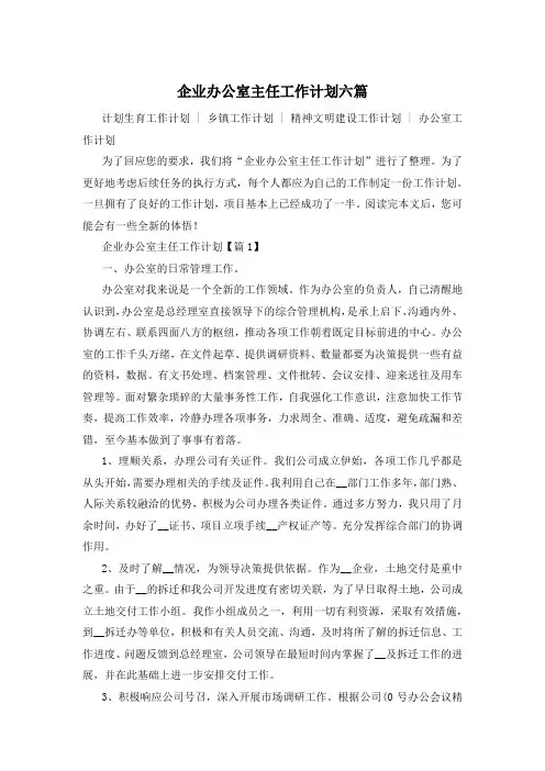 企业办公室主任工作计划六篇