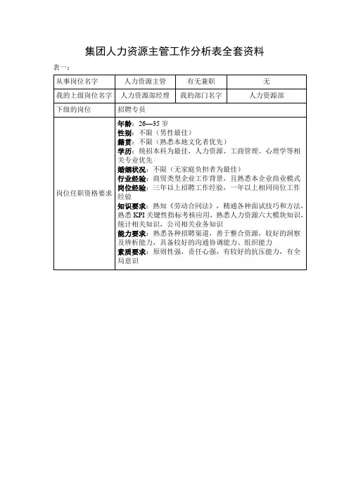 集团人力资源主管工作分析表全套资料