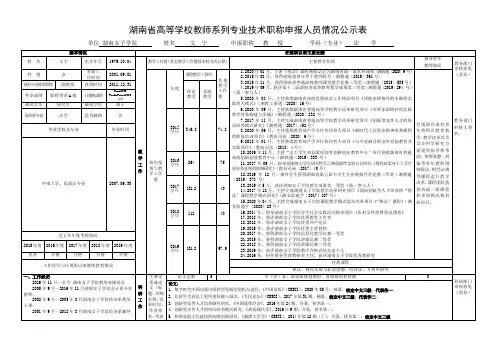 湖南省高等学校教师系列专业技术职称申报人员情况公示表