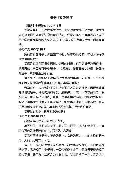 【精选】枇杷作文300字4篇