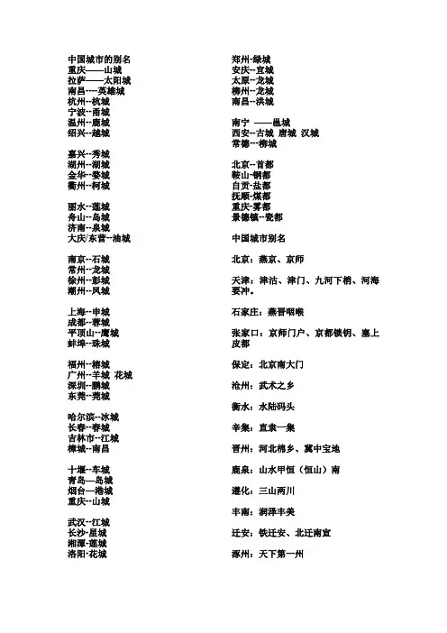 中国城市的别名