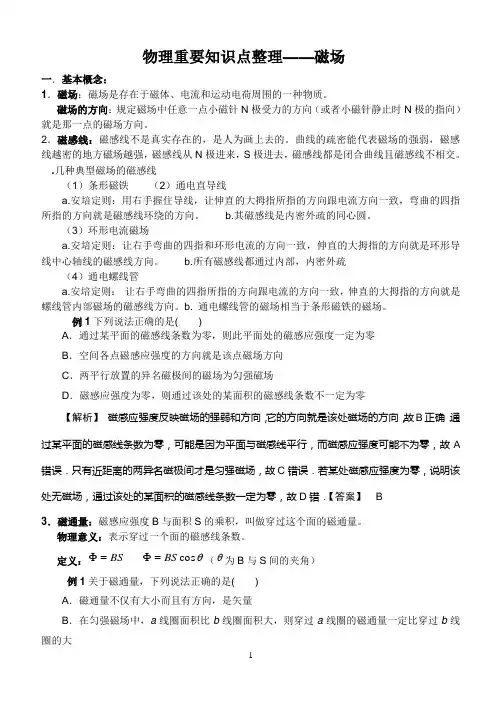 高二物理《磁场》重要知识点整理(有答案)