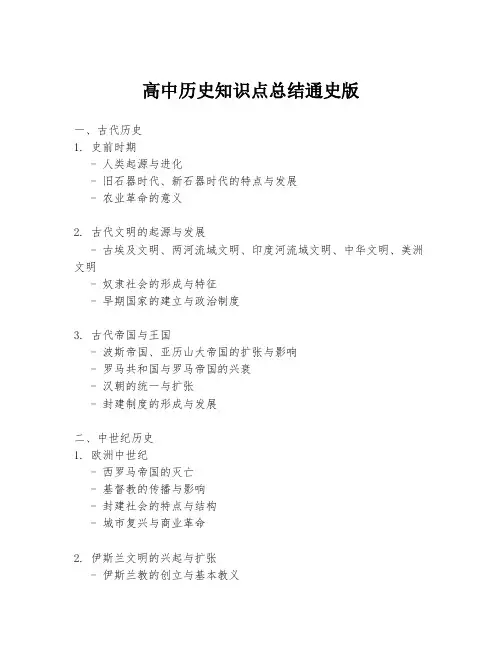 高中历史知识点总结通史版